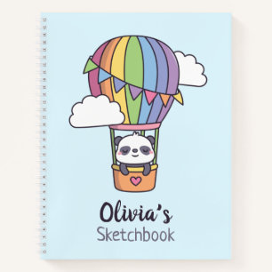 Cute Panda In Rainbow Hot Air Balloon Sketchbook Notebook
