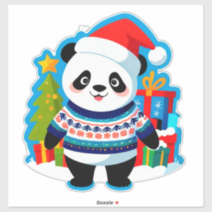 Cute Panda In Santa Hat And Christmas Sweater