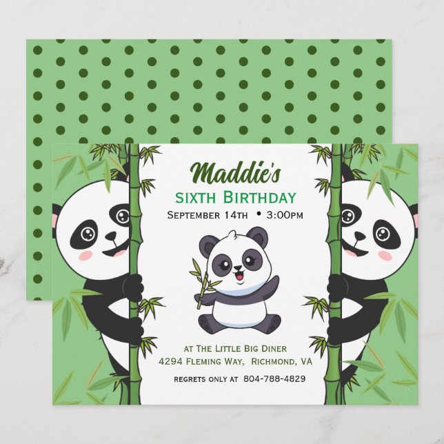 Cute Panda Kiddie Birthday Party  Invitation (Front/Back)