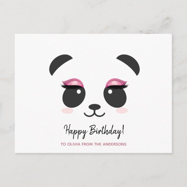 Cute panda lashes Happy Birthday personalised Postcard (Front)
