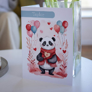 Cute Panda Love Heart Personalised Valentine Holiday Card
