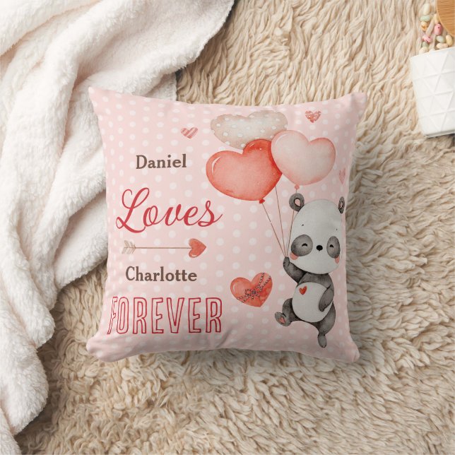 Cute Panda Love Red Heart Balloons Valentine's Cushion (Blanket)