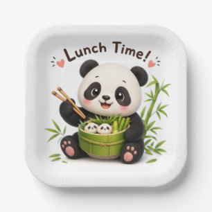 Cute Panda "Lunch Time!" Bamboo Bowl Paper Plates