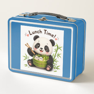 Cute Panda "Lunch Time!" Chopsticks Bamboo Kawaii Metal Lunch Box