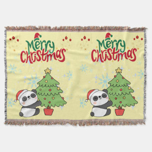 cute panda merry Christmas blanket
