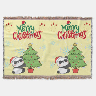 cute panda merry Christmas blanket