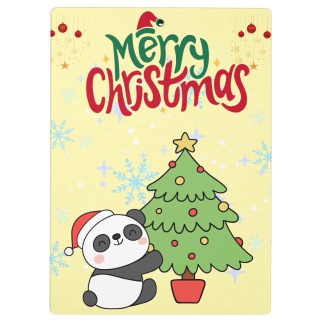 cute panda merry Christmas Clipboard (Back)