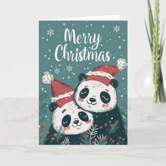 Cute Panda Merry Christmas Personalised Holiday Card