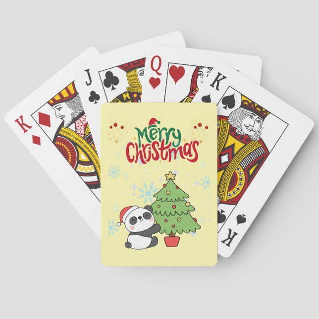 cute panda merry Christmas  Poker Cards (Back)