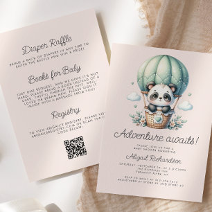 Cute Panda Mint Green Blush QR Code Baby Shower Invitation