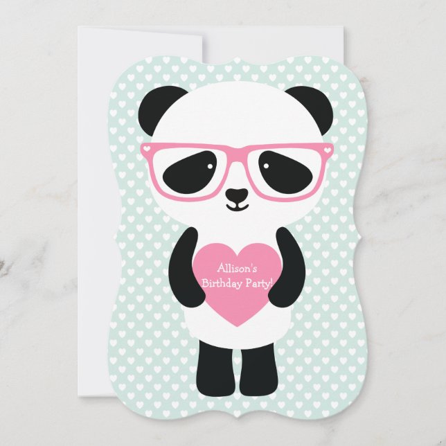 Cute Panda Mint/Pink Invitation (Front)