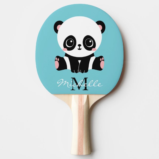 Cute Panda Monogram Name Table Tennis Gift Ping Pong Paddle (Front)