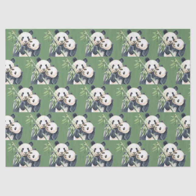 Cute Panda Mother And Baby Bamboo Pattern Tissue Paper (Front)