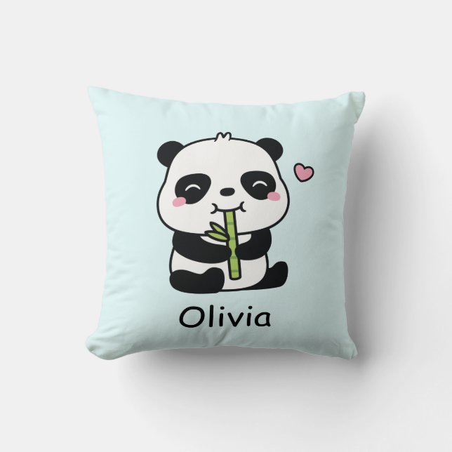 Cute Panda Munching Bamboo, Baby Nursery Decor Cushion (Front)