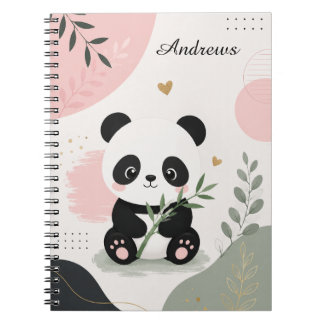 Cute Panda Name Pink Sage Bamboo Notebook