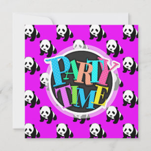 Cute Panda; Neon Purple, Black & White Invitation