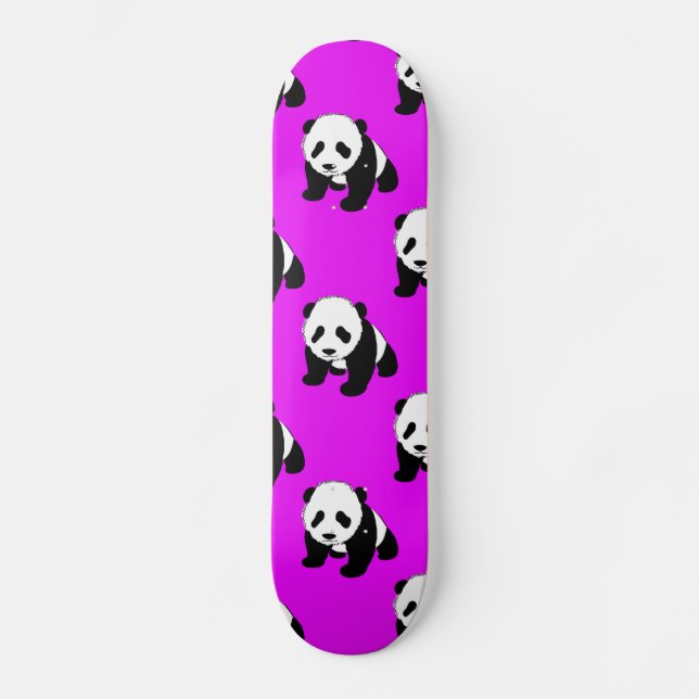 Cute Panda; Neon Purple, Black & White Skateboard (Front)
