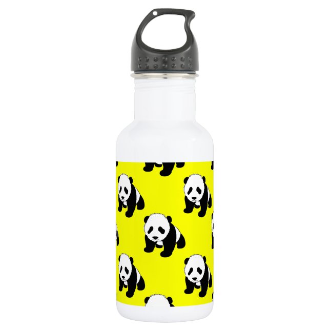 Cute Panda; Neon Yellow, Black & White 532 Ml Water Bottle (Front)