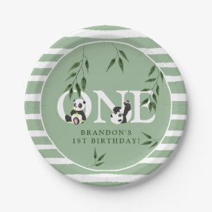 Cute Panda Neutral 1st Birthday Party 'ONE' Paper Plate