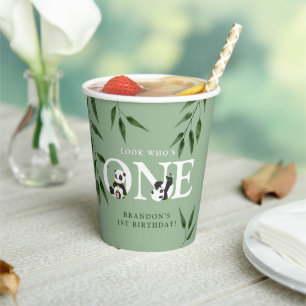 Cute Panda Neutral 1st Birthday Party  Paper Cups