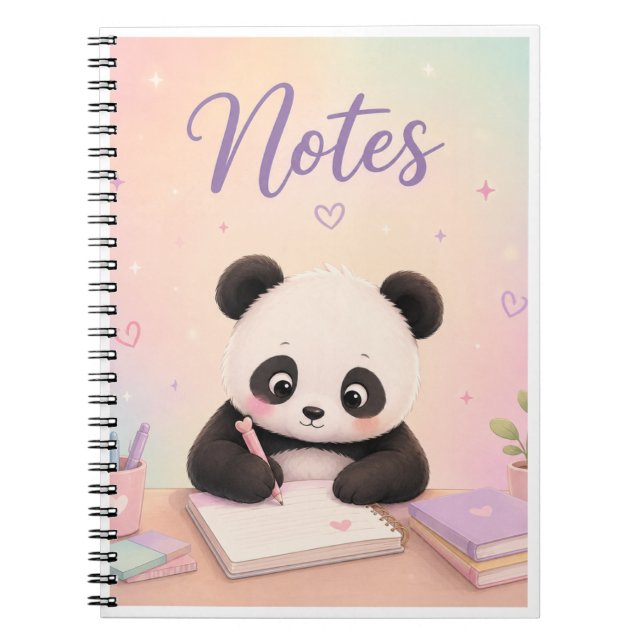 Cute Panda Notes – Pastel Study Desk Notebook (Front)