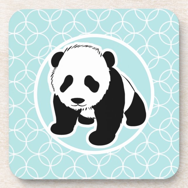Cute Panda on Baby Blue Circles Coaster (Front)