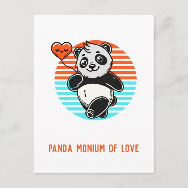 Cute Panda "Panda-monium of Love" Postcard (Front)
