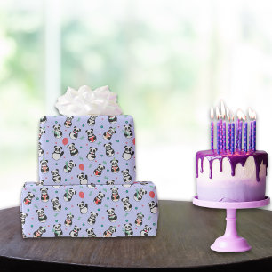 Cute Panda Pattern Birthday Purple Wrapping Paper