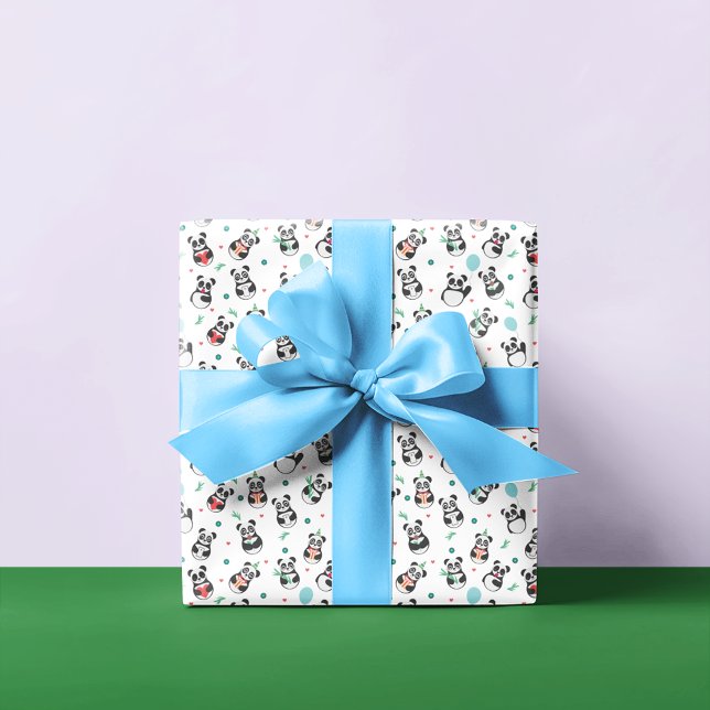 Cute Panda Pattern Birthday | White Wrapping Paper (Creator Uploaded)