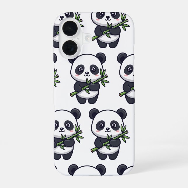 Cute Panda Pattern iPhone Case – Black & White (Back)
