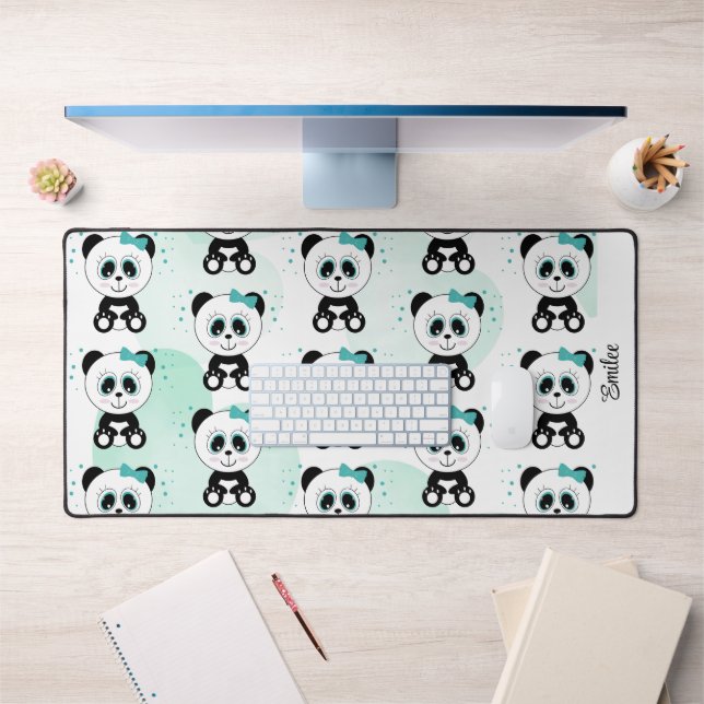 Cute Panda Pattern (Mint Green) Desk Mat (Office 1)