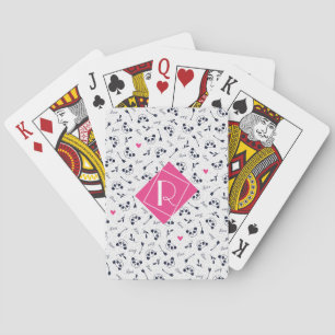 Cute Panda Pattern Monogram Design. Playing Cards