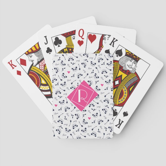 Cute Panda Pattern Monogram Design. Playing Cards (Back)