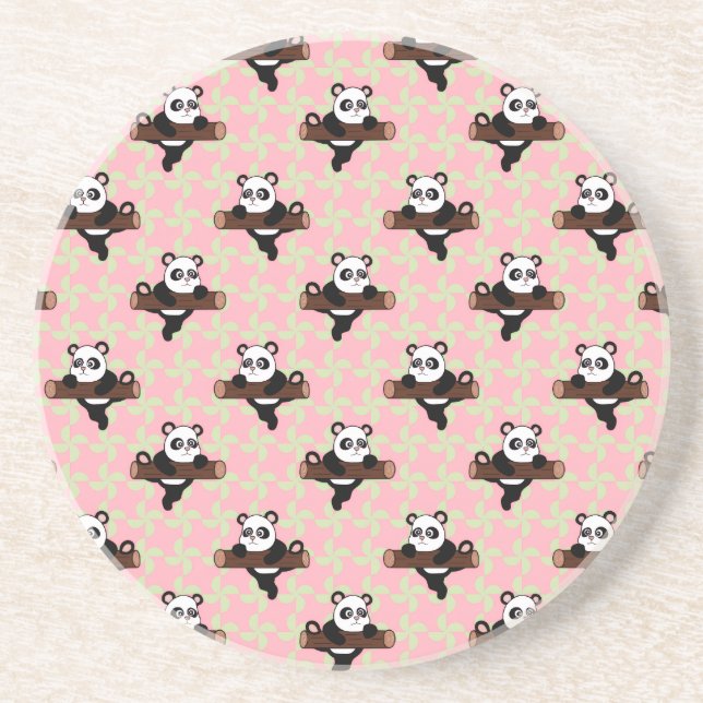 Cute Panda Pattern on Pink – Kawaii Seamless  Coaster (Front)