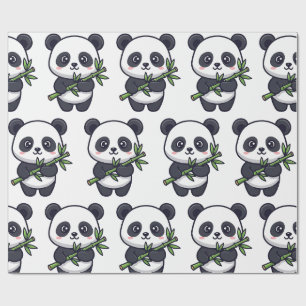 Cute Panda Pattern Wrapping Paper – Minimal Black