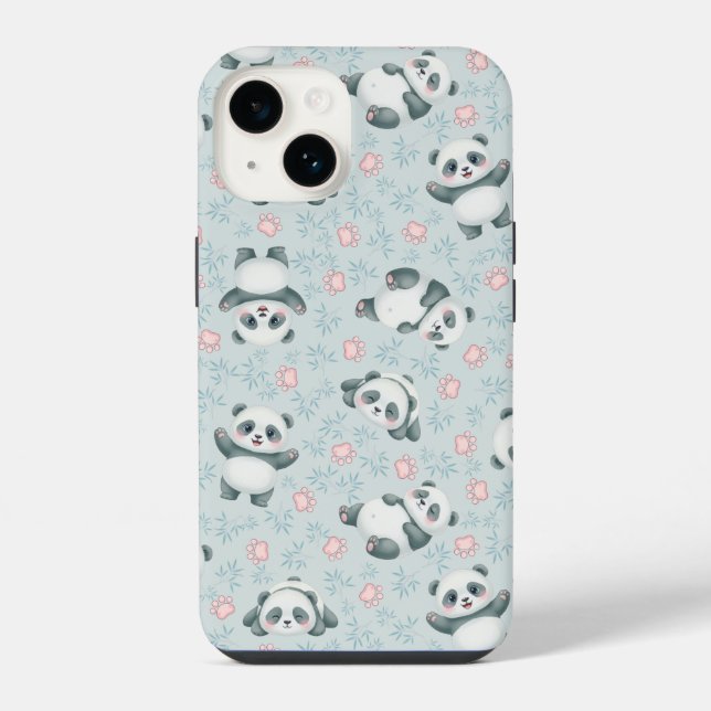 Cute Panda Paws and Bamboo Seamless Pattern iPhone Case (Back)