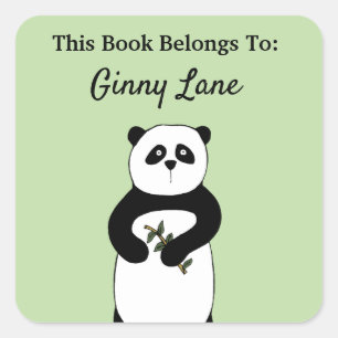 Cute Panda Personalised Book Plate Square Sticker
