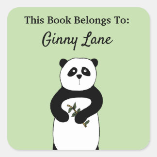 Cute Panda Personalised Book Plate Square Sticker
