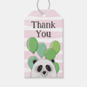 Cute panda. Pink and green kids birthday thank you Gift Tags