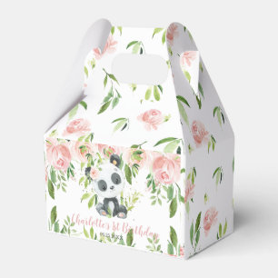 Cute Panda Pink Floral Greenery 1st First Birthday Favour Box