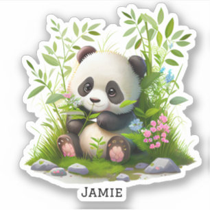Cute Panda Pink Flowers Bamboo Custom Cut Vinyl