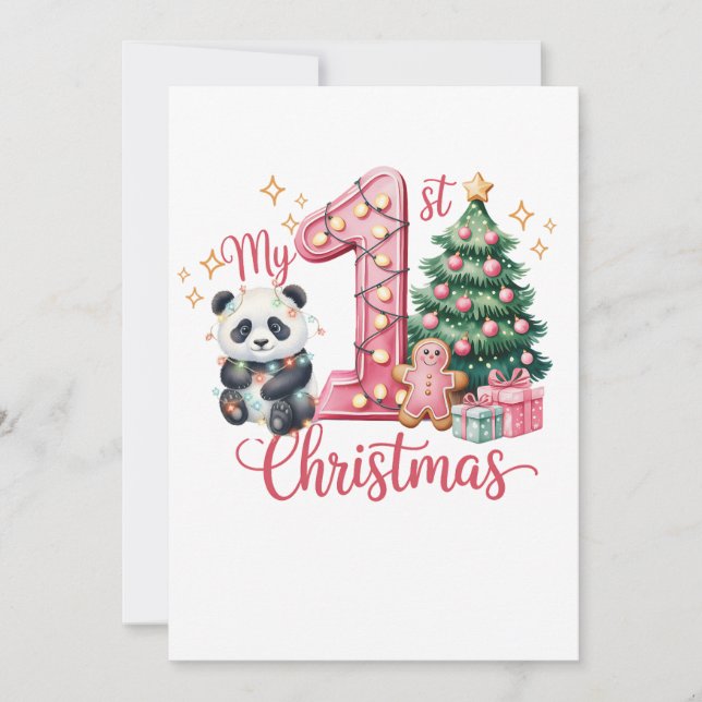 Cute Panda Pink My First Christmas Birthday Invitation (Front)