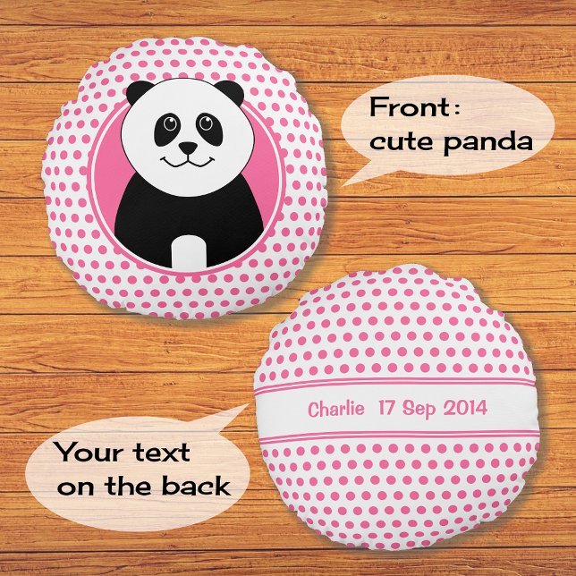 Cute panda pink spots name on back round cushion (Creator Uploaded)