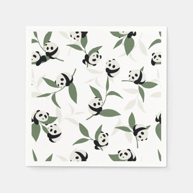 Cute Panda Playing Bamboo Garden Napkin (Front)