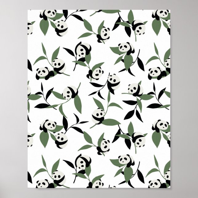 Cute Panda Playing Bamboo Garden White Ver Poster (Front)
