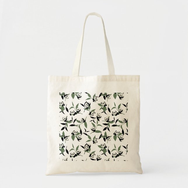 Cute Panda Playing Bamboo Garden White Ver Tote Bag (Front)