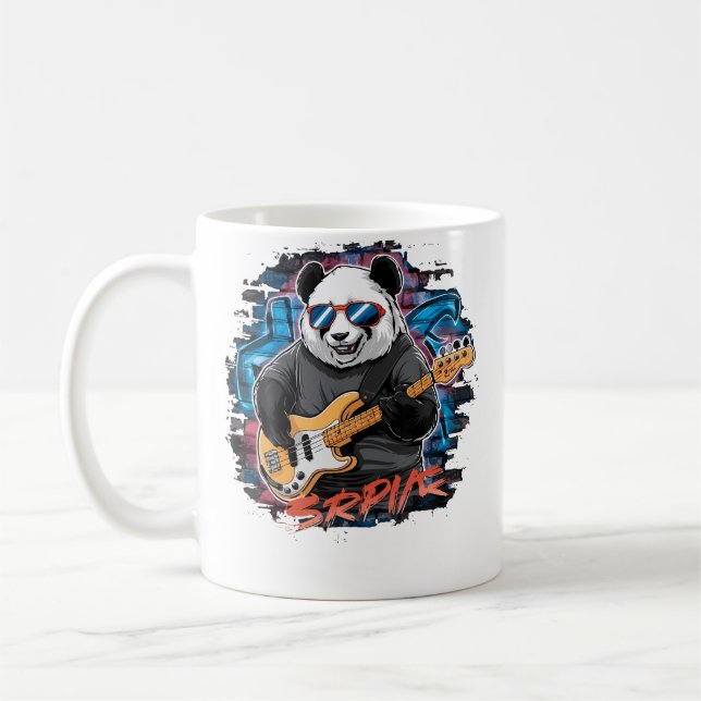 Cute Panda Playing Bass Guitar Animal Playing Guit Coffee Mug (Left)