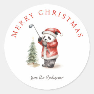 Cute Panda playing golf Christmas  Classic Round Sticker