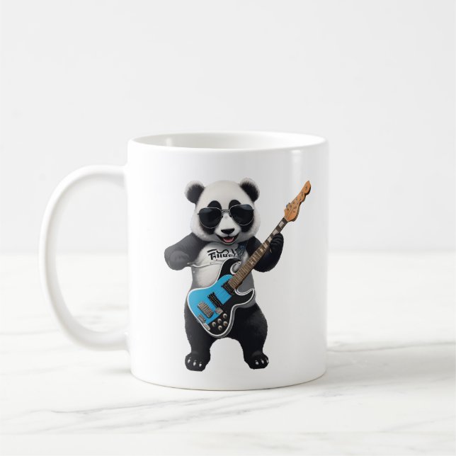 Cute Panda Playing Guitar, Music Panda Lovers Coffee Mug (Left)