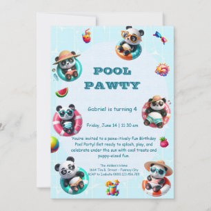Cute Panda Pool Party Birthday Invitation Summer 